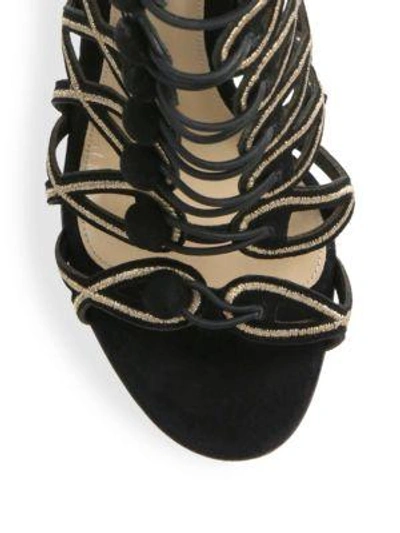 Shop Gianvito Rossi Passemeterie Metallic-embroidered Suede Cage Sandals In Black