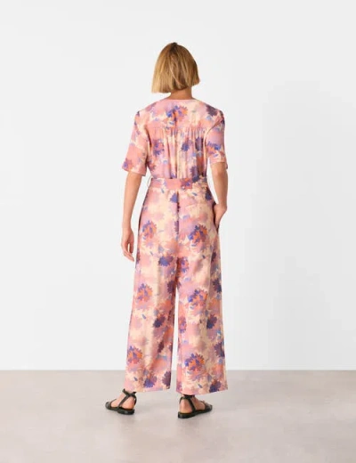 Whistles Floral Button Front Cropped Jumpsuit In Multi