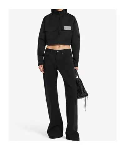 Balenciaga Cropped Technical Faille Track Jacket In Black