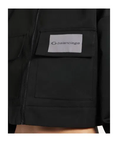 Balenciaga Cropped Technical Faille Track Jacket In Black