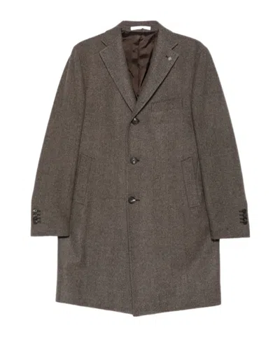 Tagliatore Herringbone-pattern Single-breasted Coat In Brown