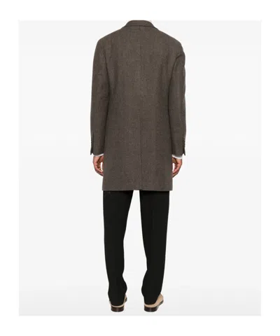 Tagliatore Herringbone-pattern Single-breasted Coat In Brown