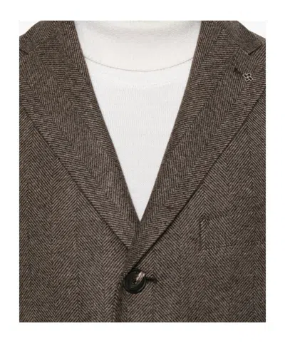 Tagliatore Herringbone-pattern Single-breasted Coat In Brown