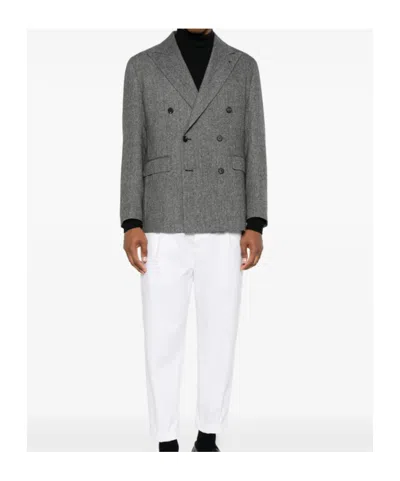 Tagliatore Double-breasted Houndstooth Blazer In Gray