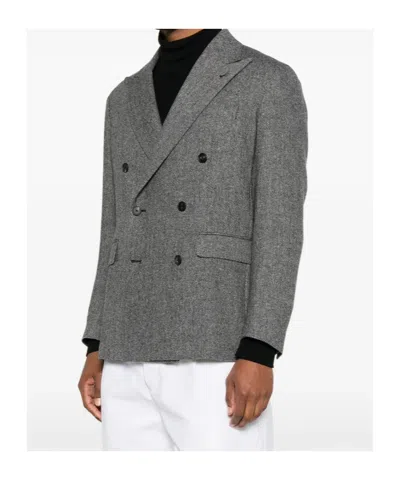 Tagliatore Double-breasted Houndstooth Blazer In Gray