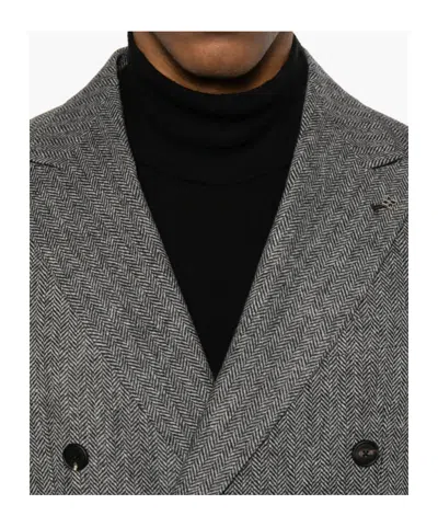 Tagliatore Double-breasted Houndstooth Blazer In Gray