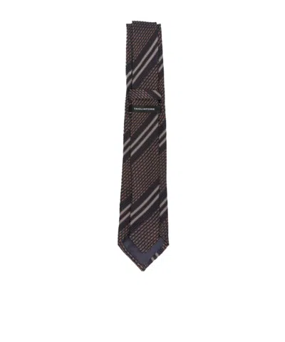 Tagliatore Diagonal-stripe Waffle-knit Tie In Brown