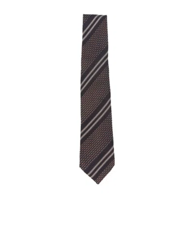Tagliatore Diagonal-stripe Waffle-knit Tie In Brown