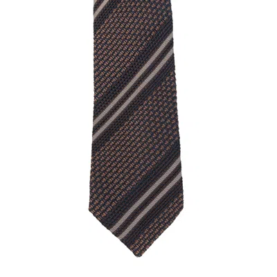 Tagliatore Diagonal-stripe Waffle-knit Tie In Brown