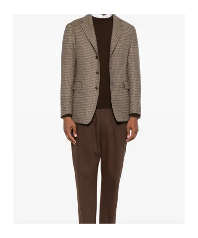 Tagliatore Houndstooth-pattern Single-breasted Blazer In Brown