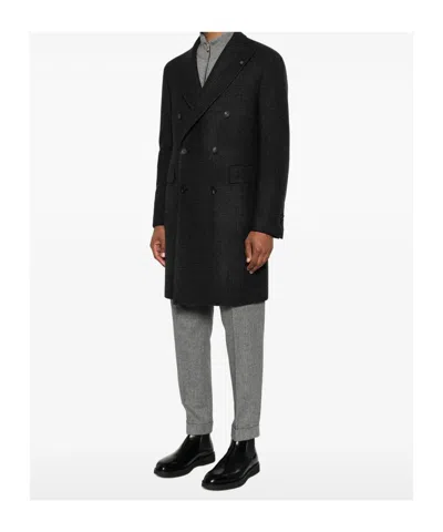 Tagliatore Double-breasted Check-pattern Coat In Black