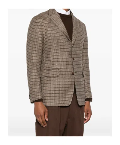 Tagliatore Houndstooth-pattern Single-breasted Blazer In Brown
