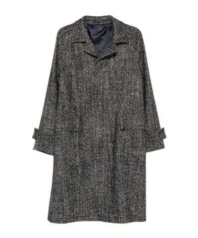 Tagliatore Herringbone-pattern Button-fastening Coat In Black