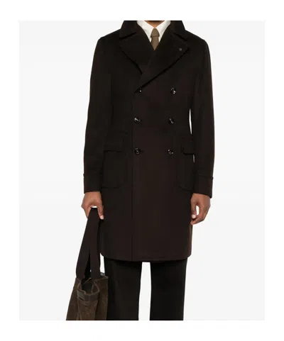 Tagliatore Double-breasted Coat In Brown