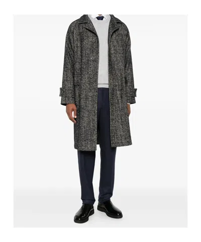 Tagliatore Herringbone-pattern Button-fastening Coat In Black