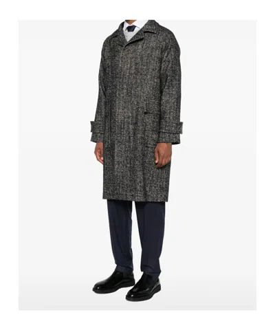 Tagliatore Herringbone-pattern Button-fastening Coat In Black