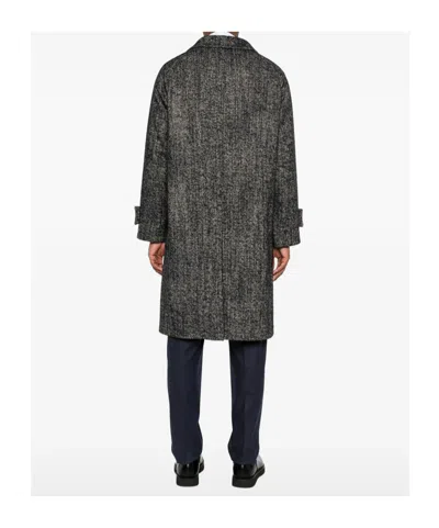 Tagliatore Herringbone-pattern Button-fastening Coat In Black