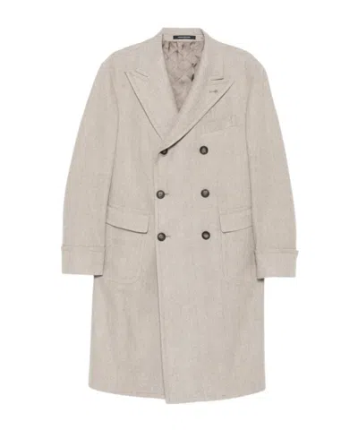 Tagliatore Double-breasted Herringbone-pattern Coat In Neutral