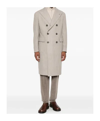 Tagliatore Double-breasted Herringbone-pattern Coat In Neutral