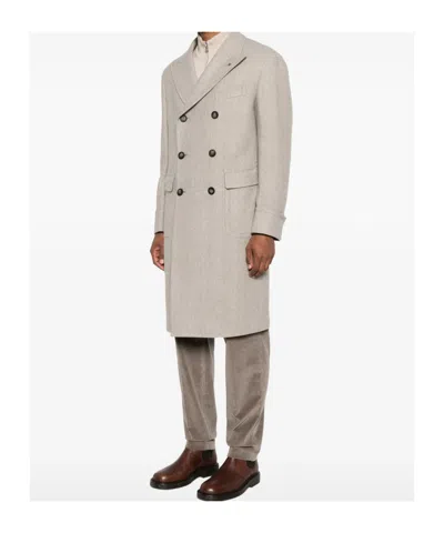 Tagliatore Double-breasted Herringbone-pattern Coat In Neutral