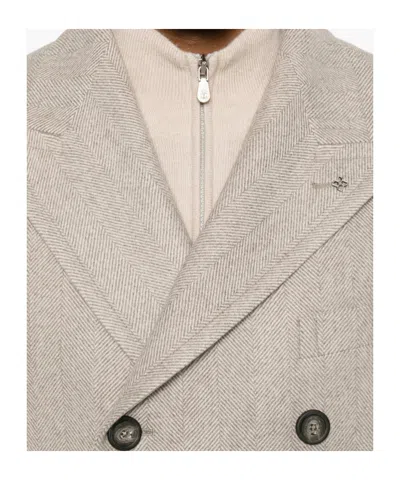 Tagliatore Double-breasted Herringbone-pattern Coat In Neutral
