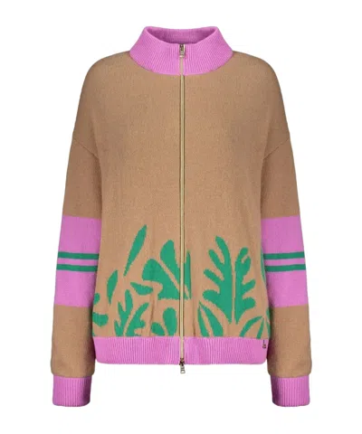 Herno Zip-up Leaf-pattern Cardigan In Multi