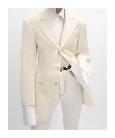 Celine Colonne Jacket In Diagonal Wool In White
