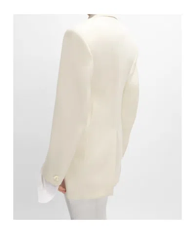 Celine Colonne Jacket In Diagonal Wool In White