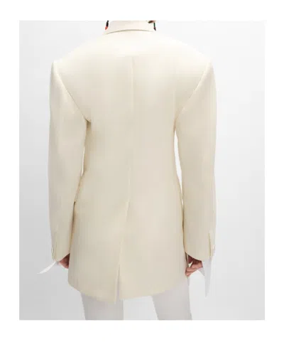Celine Colonne Jacket In Diagonal Wool In White