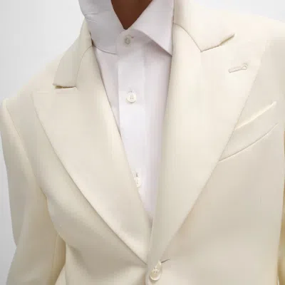 Celine Colonne Jacket In Diagonal Wool In White