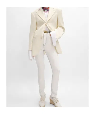 Celine Colonne Jacket In Diagonal Wool In White