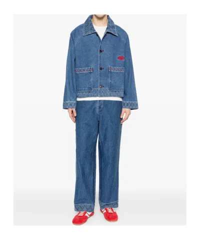 Bode Embroidered Trousers In Blue