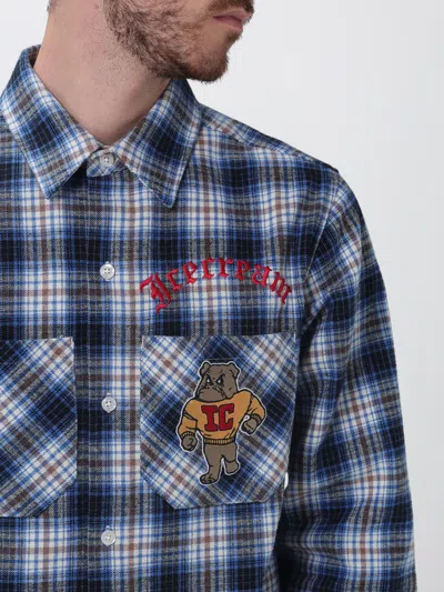 Icecream Check-pattern Logo-embroidered Shirt In Blue