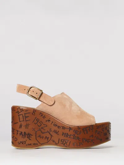 Chloé Desert Sand Beige Suede Calf Leather Maxime Wedges Sandals In Neutral