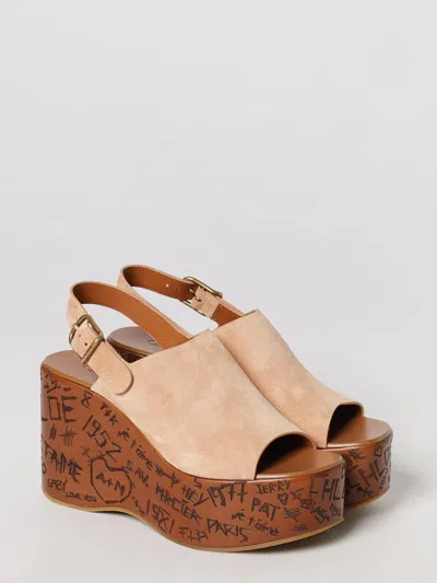 Chloé Desert Sand Beige Suede Calf Leather Maxime Wedges Sandals In Neutral