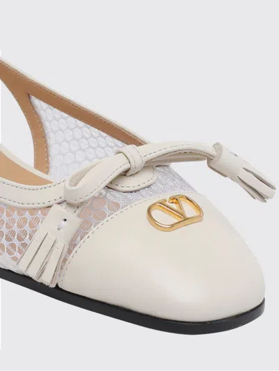 Valentino Garavani Valet Du Roi Tasseled Leather And Mesh Slingback Ballet Flats In White