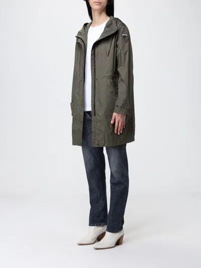 Blauer Long Green Impermeable Coat With Adjustable Features In Green