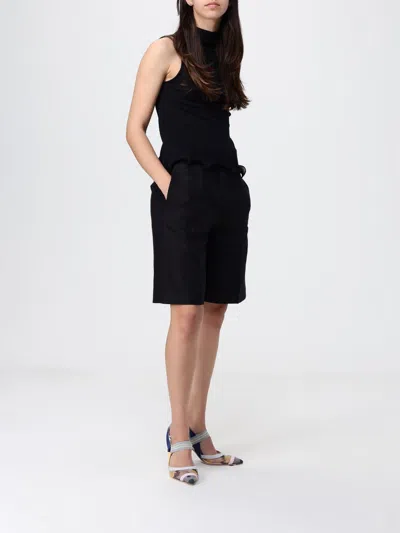 Fendi High Neck Fitted Sleeveless Top With Ruffles Clothing In Black