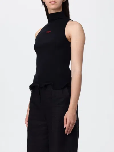 Fendi High Neck Fitted Sleeveless Top With Ruffles Clothing In Black