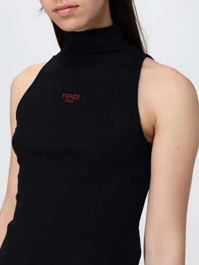 Fendi High Neck Fitted Sleeveless Top With Ruffles Clothing In Black