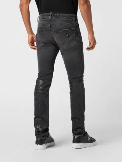 Philipp Plein Denim Trousers Super Straight Cut Basic In Black