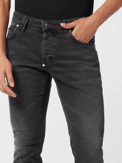 Philipp Plein Denim Trousers Super Straight Cut Basic In Black