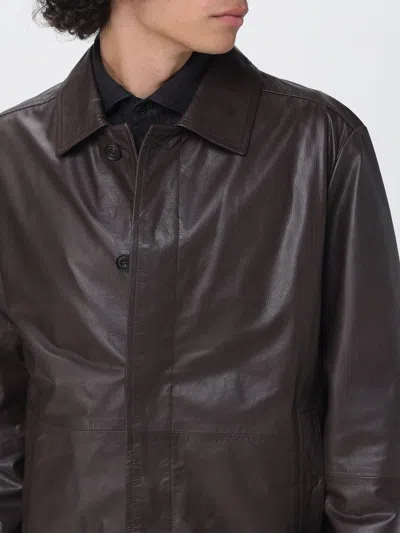 Corneliani Brown Nappa Leather Jacket In Brown