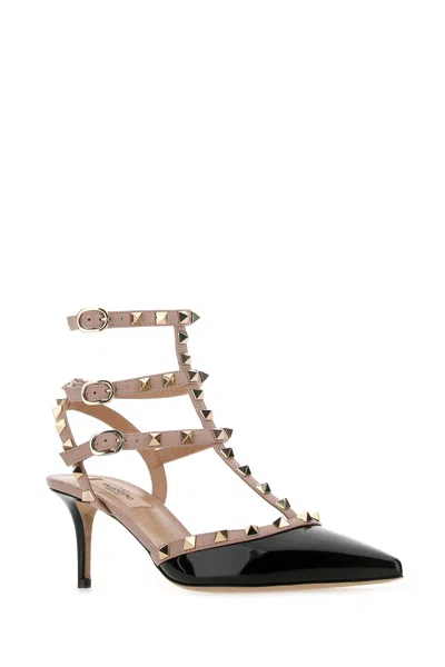 Valentino Rockstud Caged 65 Patent Ankle Strap Pump In Black