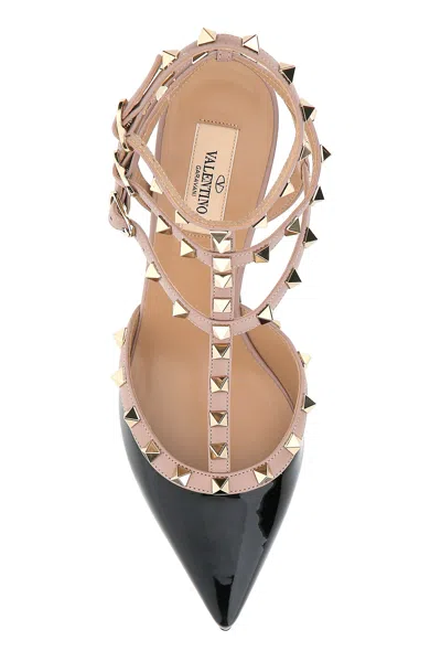 Valentino Rockstud Caged 65 Patent Ankle Strap Pump In Black
