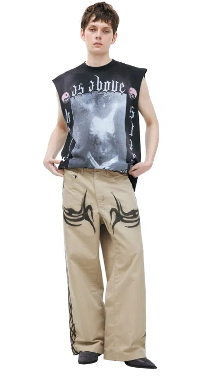 Hellstar Beige Printed Trousers In Multi
