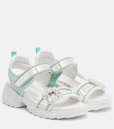 Roger Vivier Multicolor Viv On The Run Leather Sandals In White