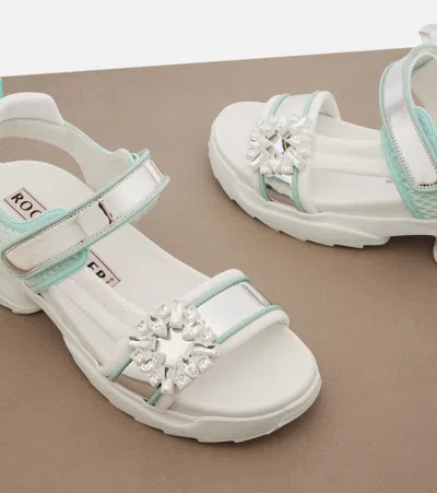 Roger Vivier Multicolor Viv On The Run Leather Sandals In White