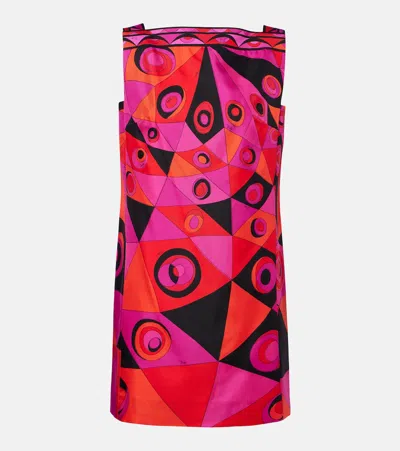 Pucci Fuchsia And Black Occhi-print Silk Twill Mini Dress In Multi