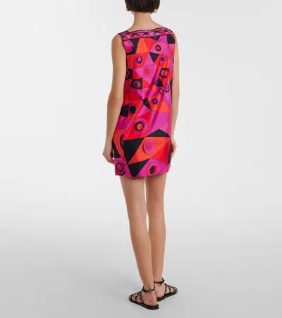 Pucci Fuchsia And Black Occhi-print Silk Twill Mini Dress In Multi